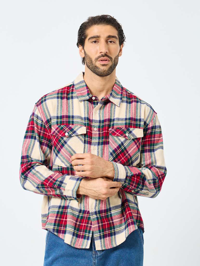 men checkered long sleeve regular fit casual shirt