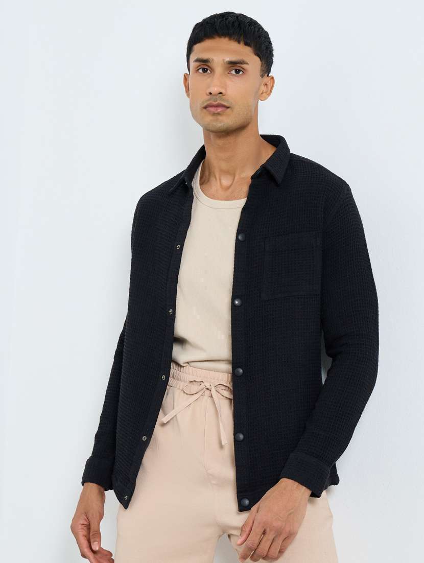 men textured long sleeve regular fit casual shirt - 22083446 -  Standard Image - 1