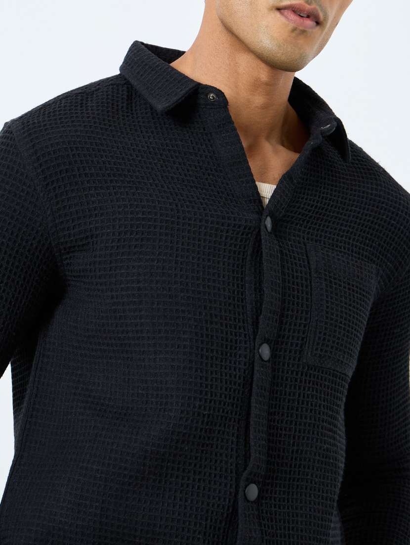 men textured long sleeve regular fit casual shirt - 22083446 -  Standard Image - 4