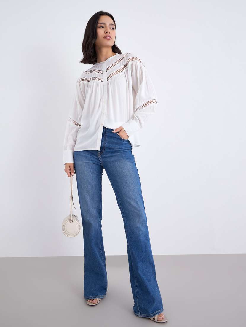 women white solid puff sleeve regular top - 22083460 -  Standard Image - 4