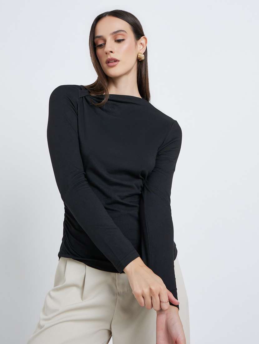 women black solid long sleeve slim fit top
