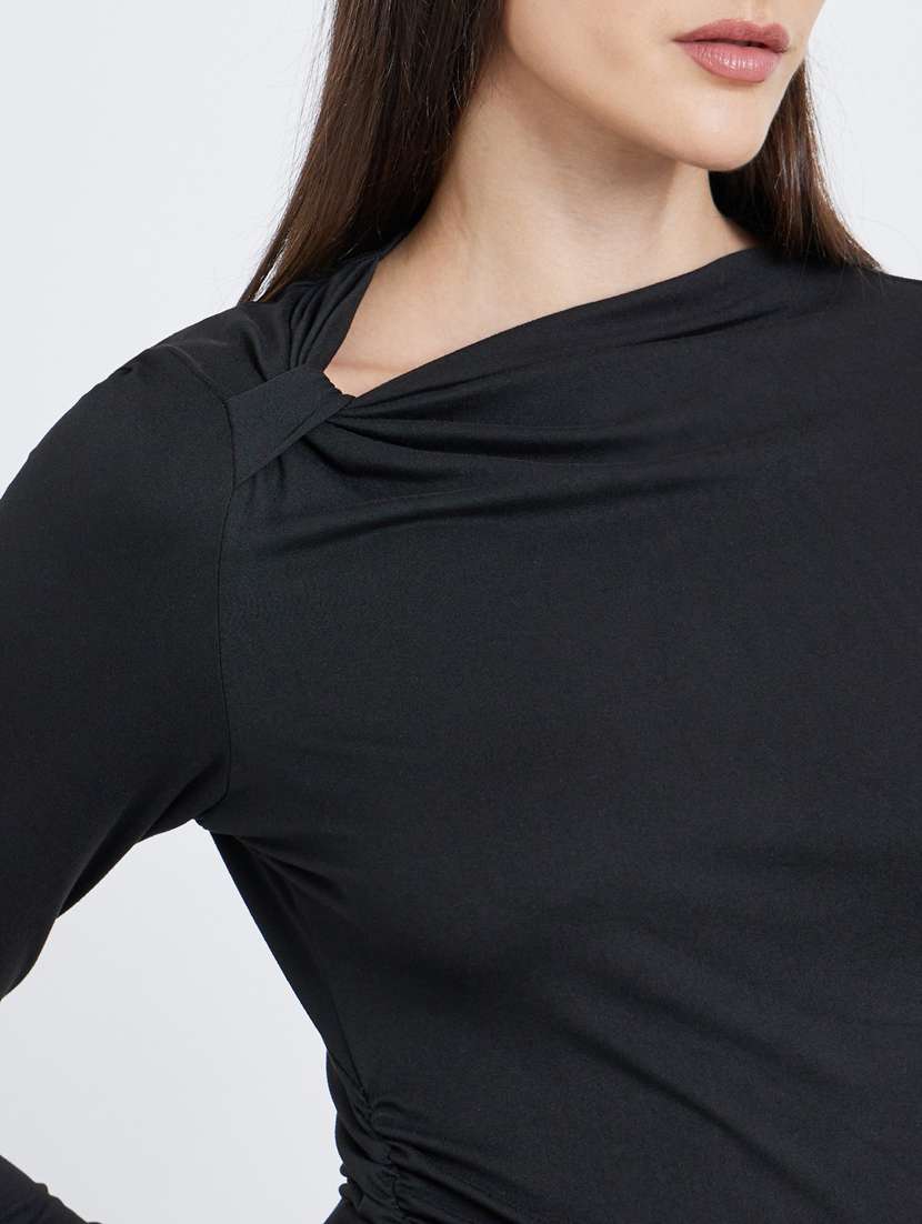women black solid long sleeve slim fit top - 22083461 - Standard Image - 4