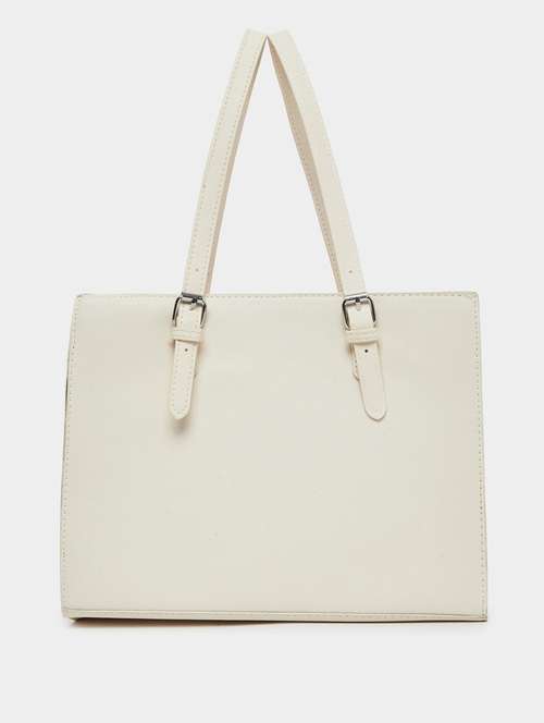 women white solid structured tote bag - 22083475 -  Standard Image - 0