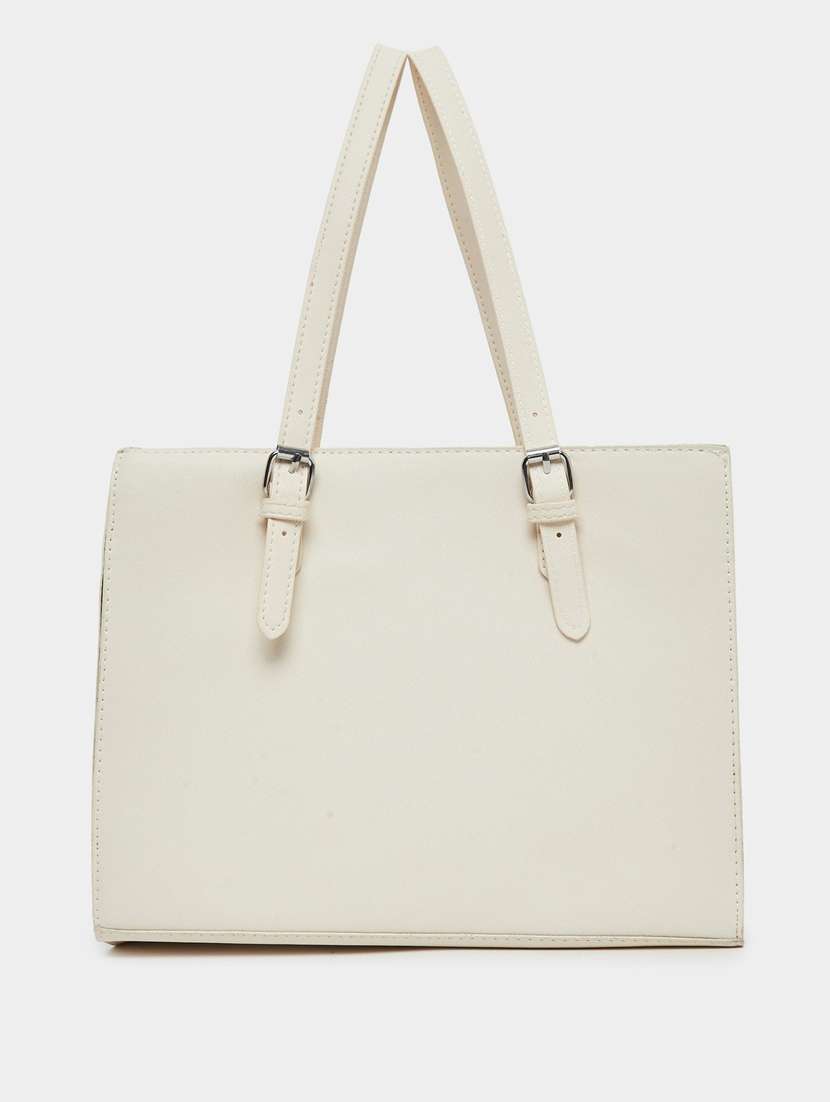 women white solid structured tote bag