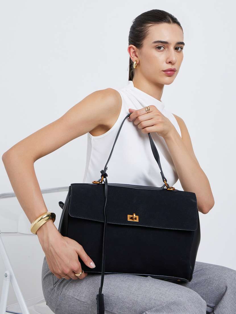 women black solid pu handbag - 22083476 -  Standard Image - 4