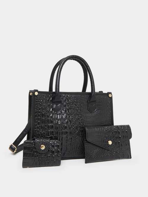 women black textured structured handbag - 22083477 - Standard Image - 0