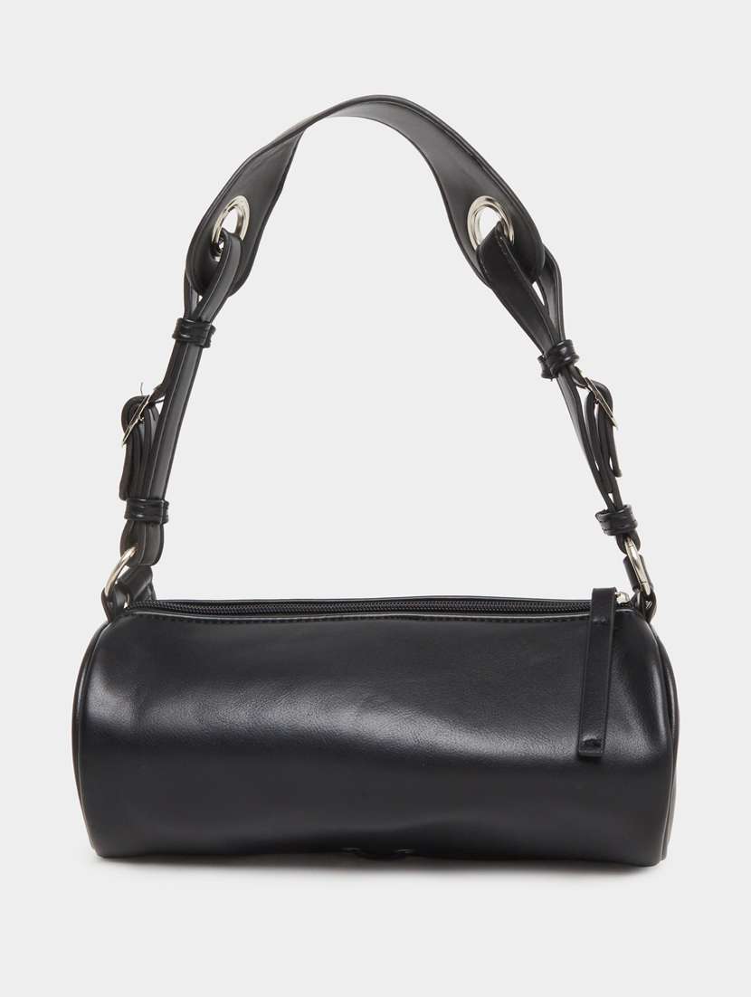 women black solid pu handbag - 22083478 - Standard Image - 1