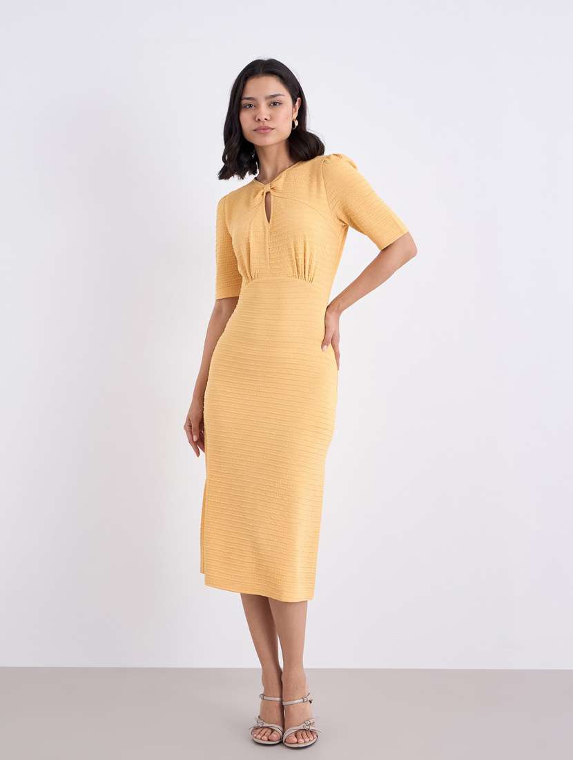 women self designed puff sleeve sheath dress - 22083480 - Standard Image - 1