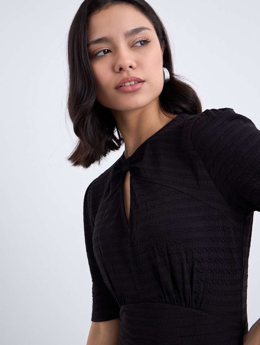 women black self designed puff sleeve sheath dress - 22083481 - Standard Image - 4