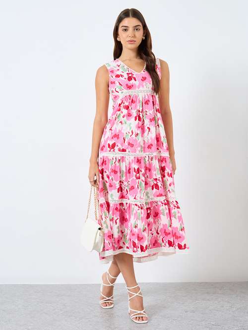 women printed sleeveless tiered dress - 22083482 - Standard Image - 0