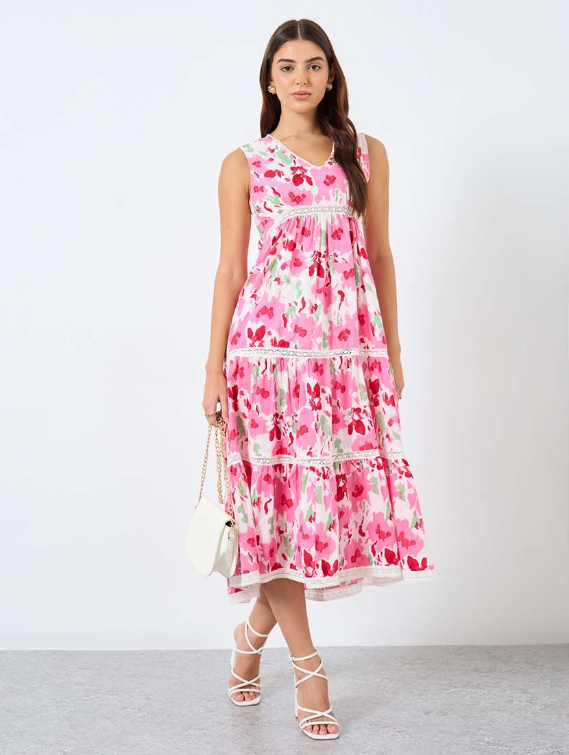 women printed sleeveless tiered dress - 22083482 - Zoom Image - 0