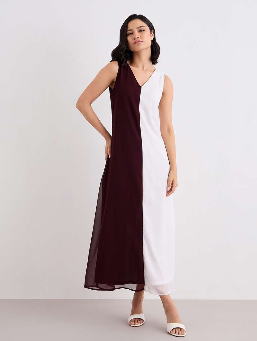 women color blocked sleeveless a-line dress