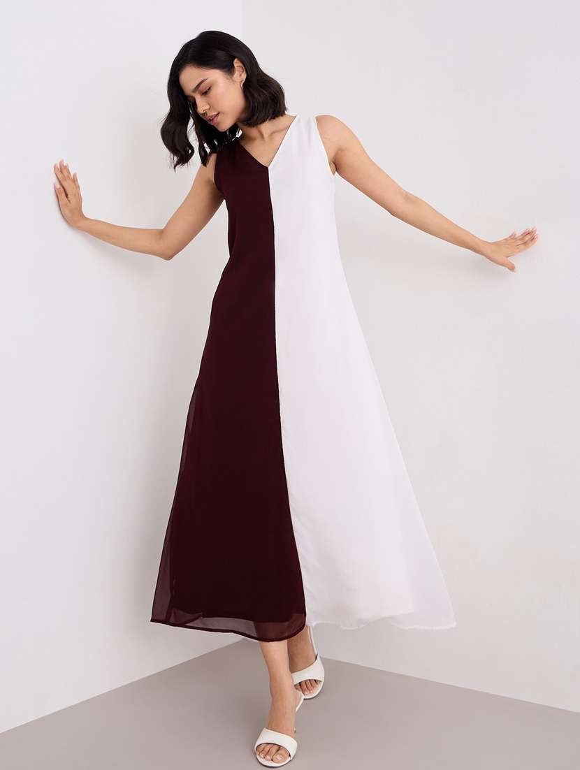 women color blocked sleeveless a-line dress - 22083483 - Standard Image - 1