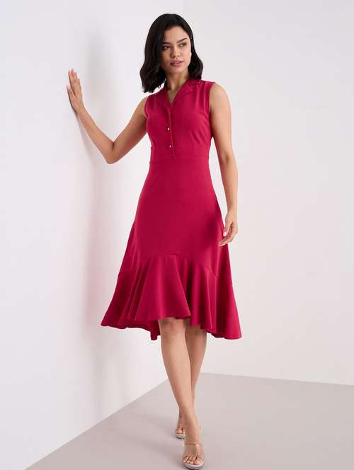 women pink solid sleeveless tiered dress - 22083491 -  Standard Image - 0