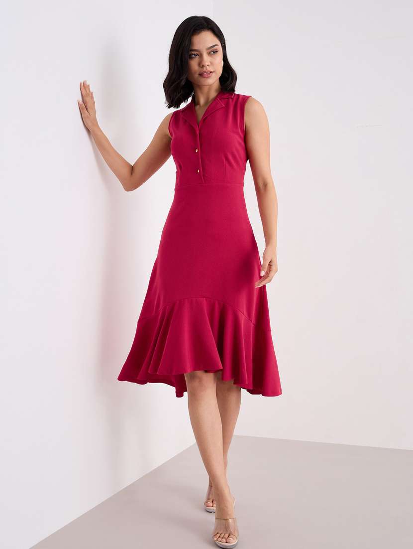 women pink solid sleeveless tiered dress - 22083491 -  Zoom Image - 0