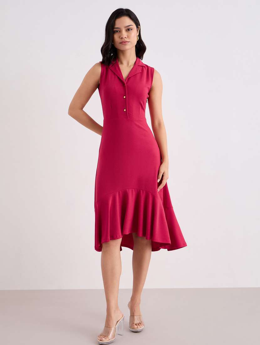 women pink solid sleeveless tiered dress - 22083491 -  Standard Image - 1