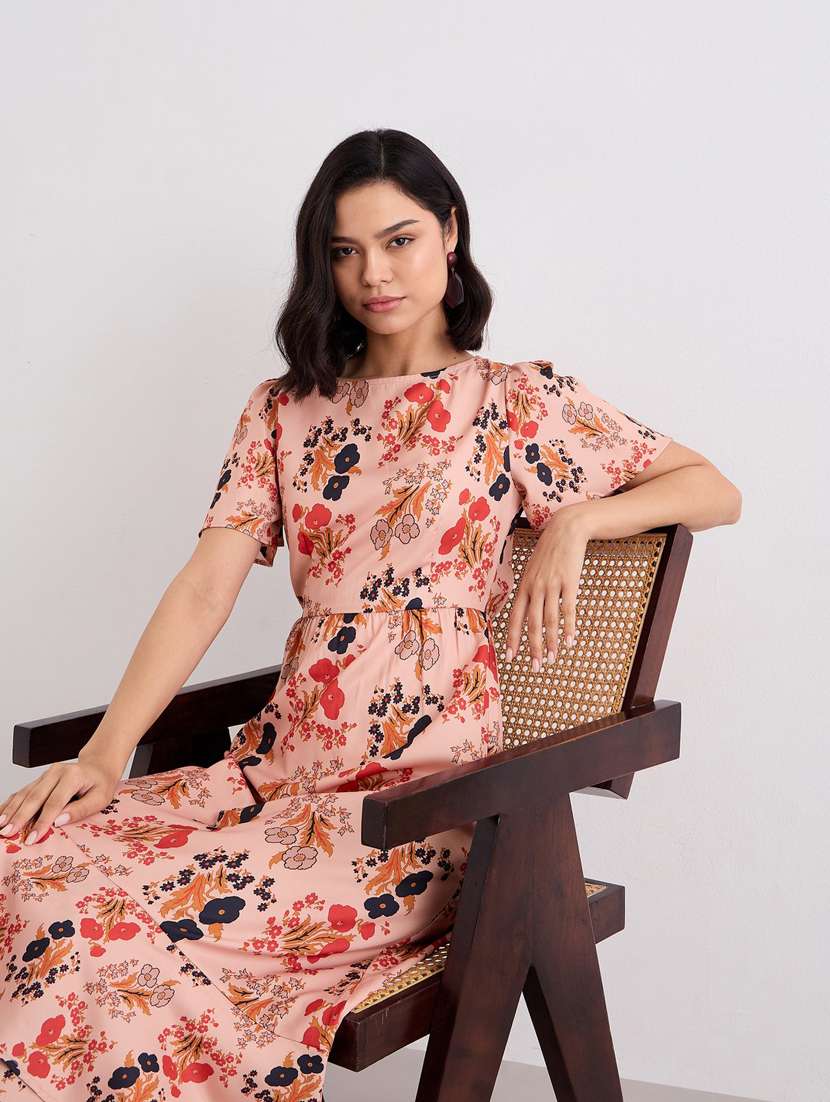 women printed puff sleeve layered maxi dress - 22083494 - Standard Image - 4