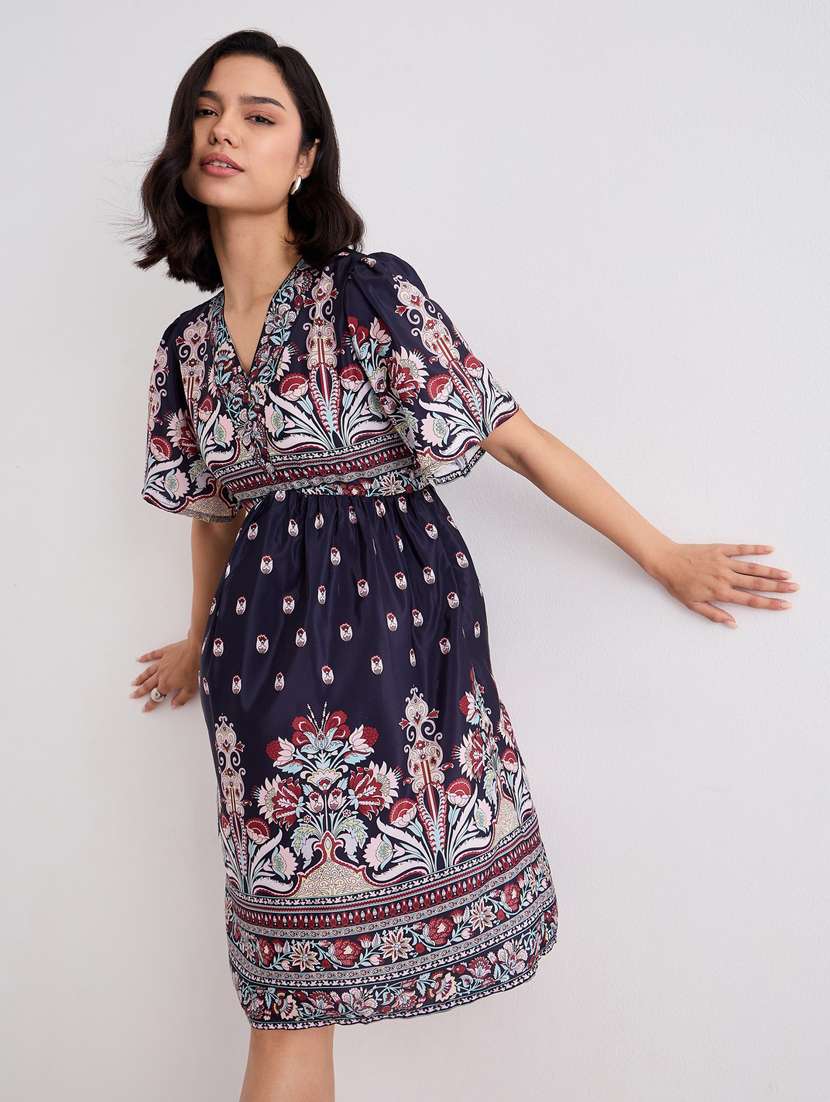 women printed bell sleeve a-line dress - 22083495 -  Standard Image - 4