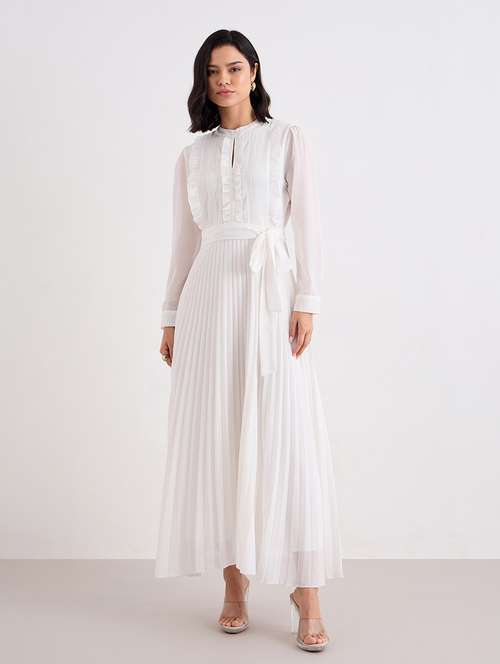 women white solid long sleeve fit & flare dress - 22083498 -  Standard Image - 0