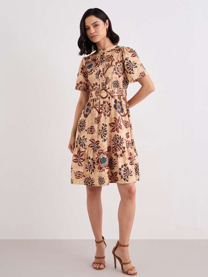 women printed puff sleeve tiered dress - 22083499 -  Standard Image - 1