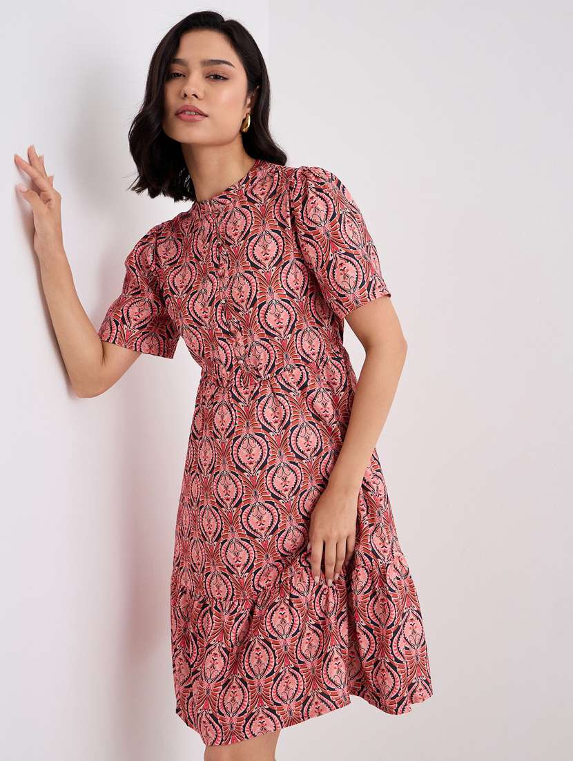 women printed puff sleeve tiered dress - 22083500 -  Standard Image - 1