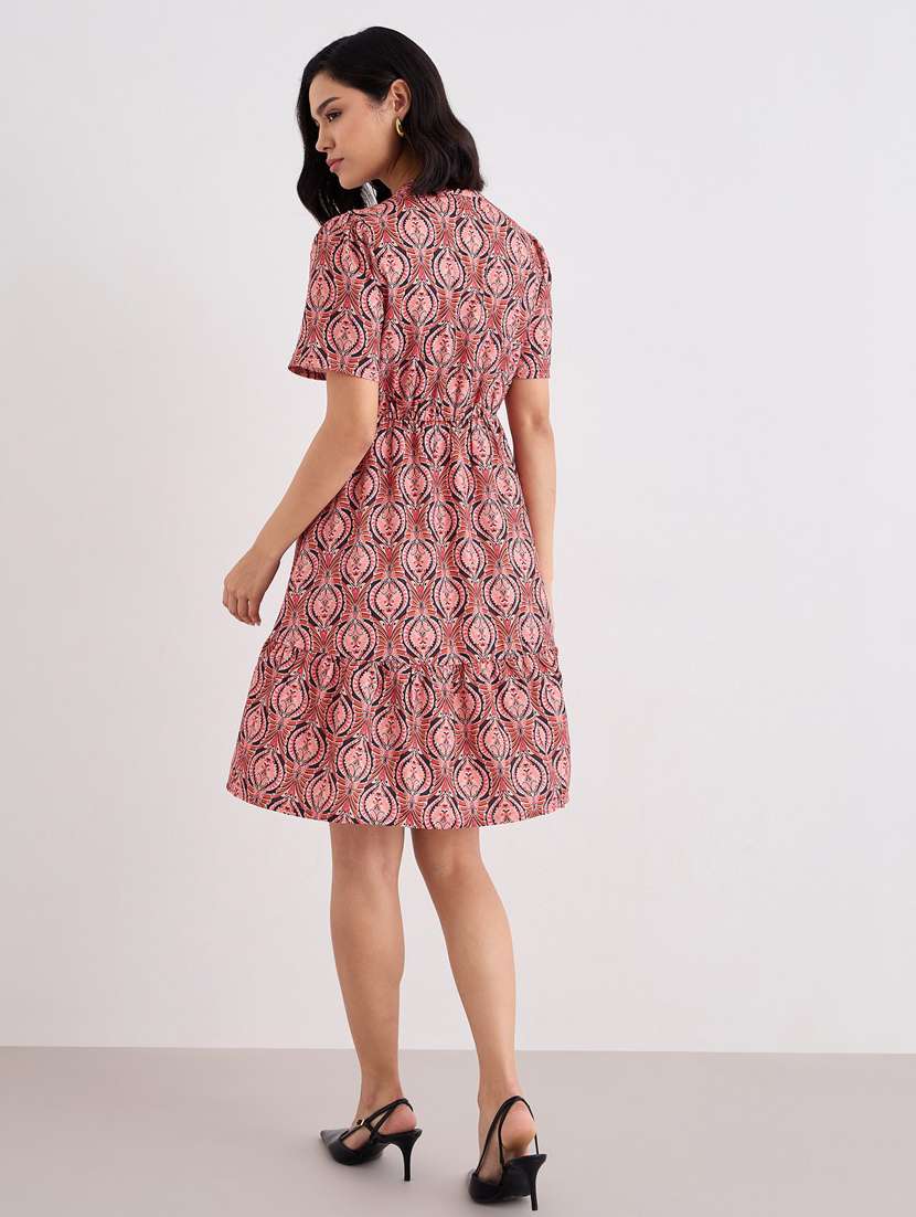women printed puff sleeve tiered dress - 22083500 - Standard Image - 4