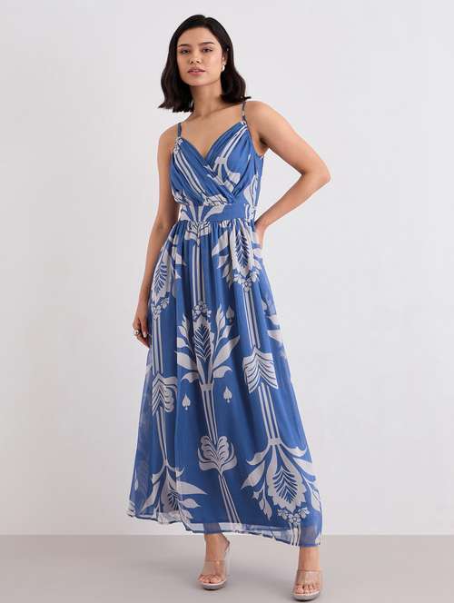 women printed shoulder strap fit & flare dress - 22083509 -  Standard Image - 0