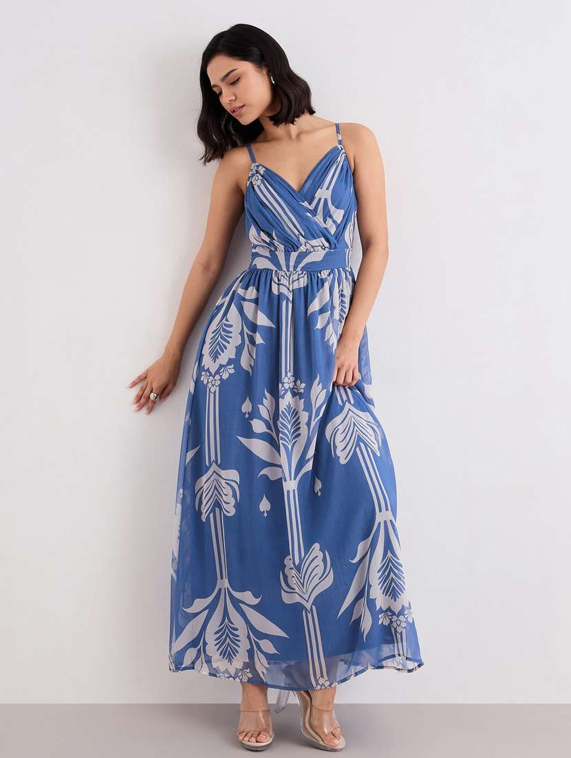 women printed shoulder strap fit & flare dress - 22083509 -  Standard Image - 1
