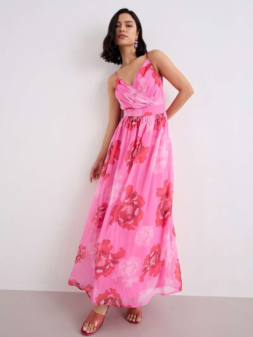 women floral print shoulder strap fit & flare dress - 22083510 -  Standard Image - 1