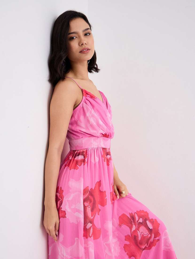 women floral print shoulder strap fit & flare dress - 22083510 - Standard Image - 4