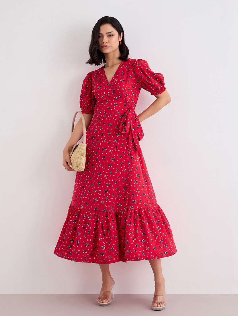 women floral printed puff sleeve tiered dress - 22083515 -  Zoom Image - 0