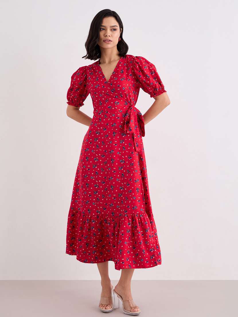 women floral printed puff sleeve tiered dress - 22083515 -  Standard Image - 1