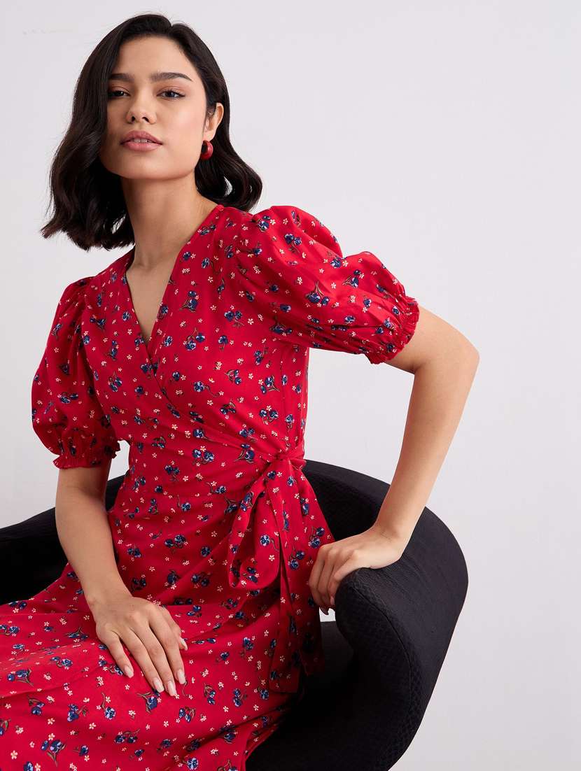 women floral printed puff sleeve tiered dress - 22083515 - Standard Image - 4