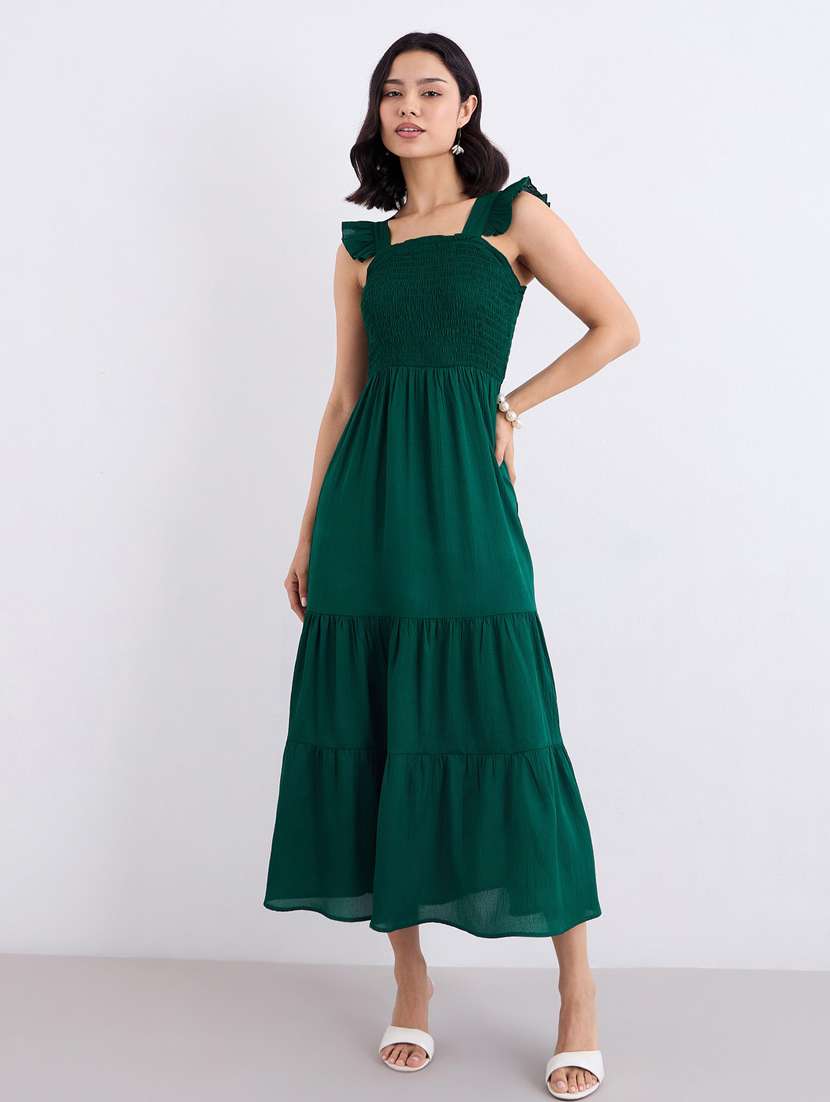 women solid sleeveless smocked tiered dress - 22083520 -  Standard Image - 1