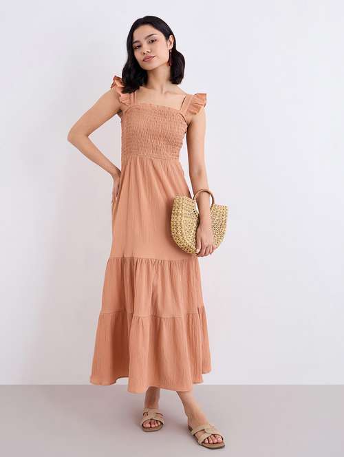women solid sleeveless smocked tiered dress - 22083521 - Standard Image - 0