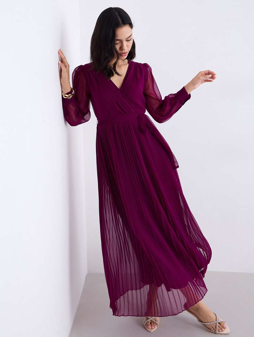 women solid puff sleeev a-line dress - 22083522 -  Standard Image - 1