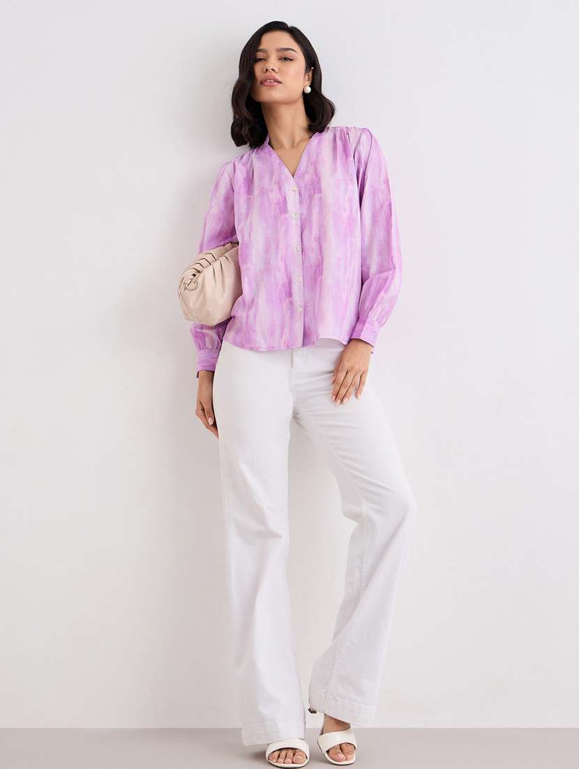 women mandarin collar long sleeve regular fit shirt - 22083528 -  Standard Image - 4