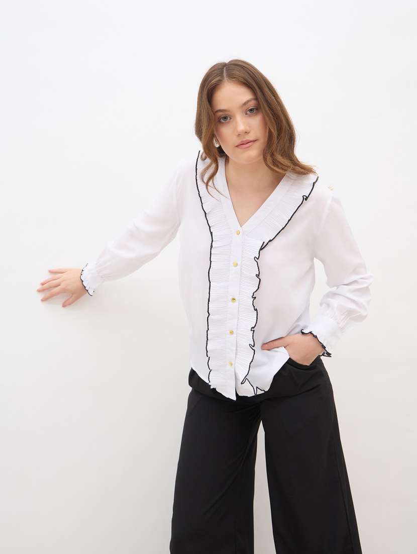 women white solid long sleeve regular shirt - 22083531 -  Standard Image - 1