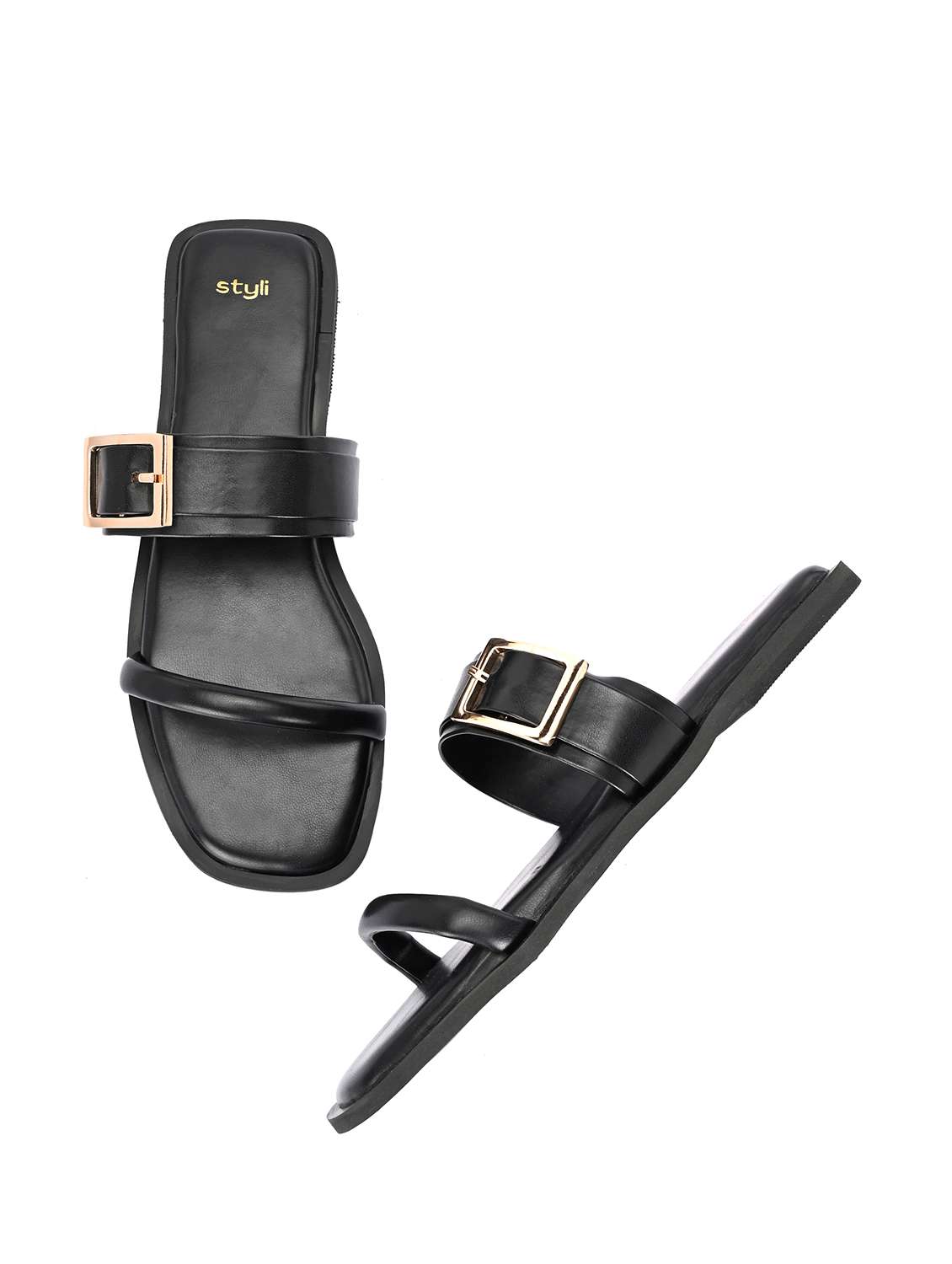 women black slip on flat sandal - 22083540 -  Standard Image - 1