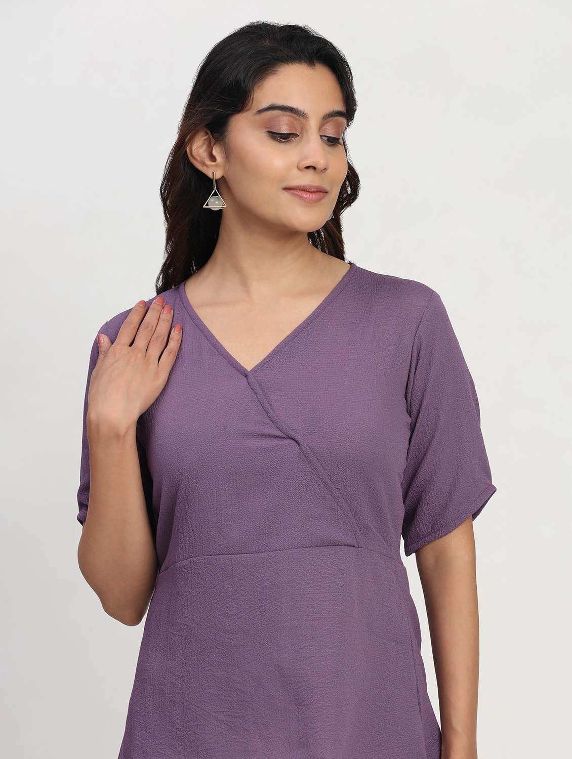 women solid short sleeve overlap neck peplum top - 22083581 - Standard Image - 6