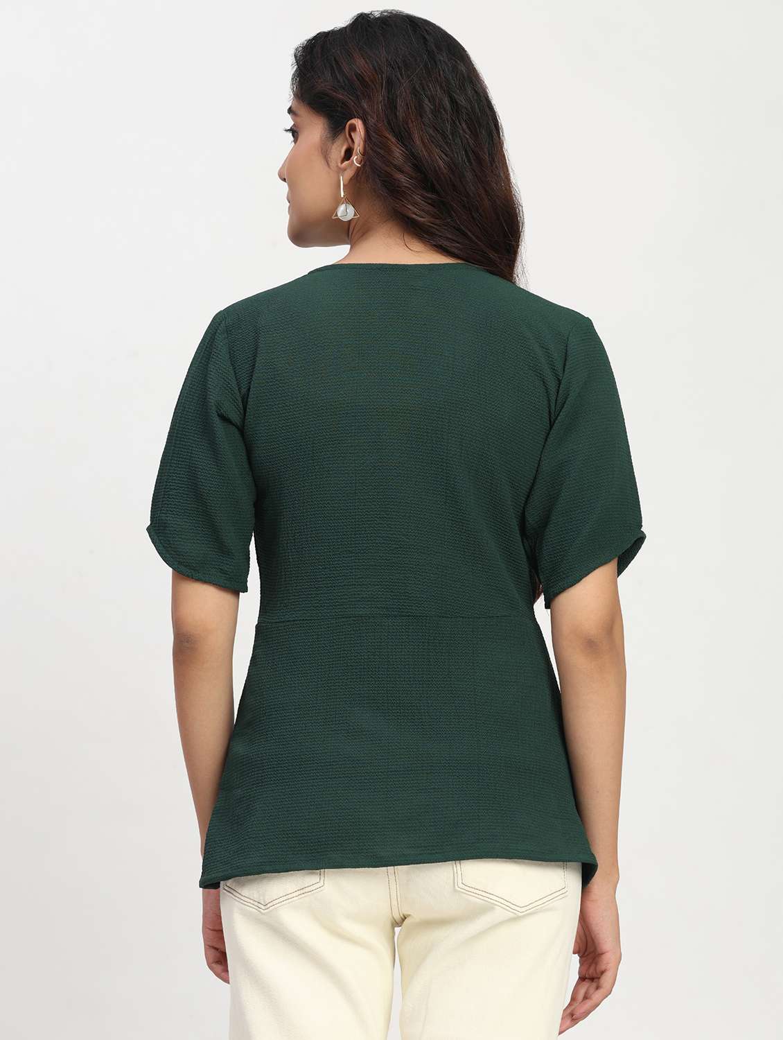 women solid short sleeve overlap neck peplum top - 22083583 - Standard Image - 4