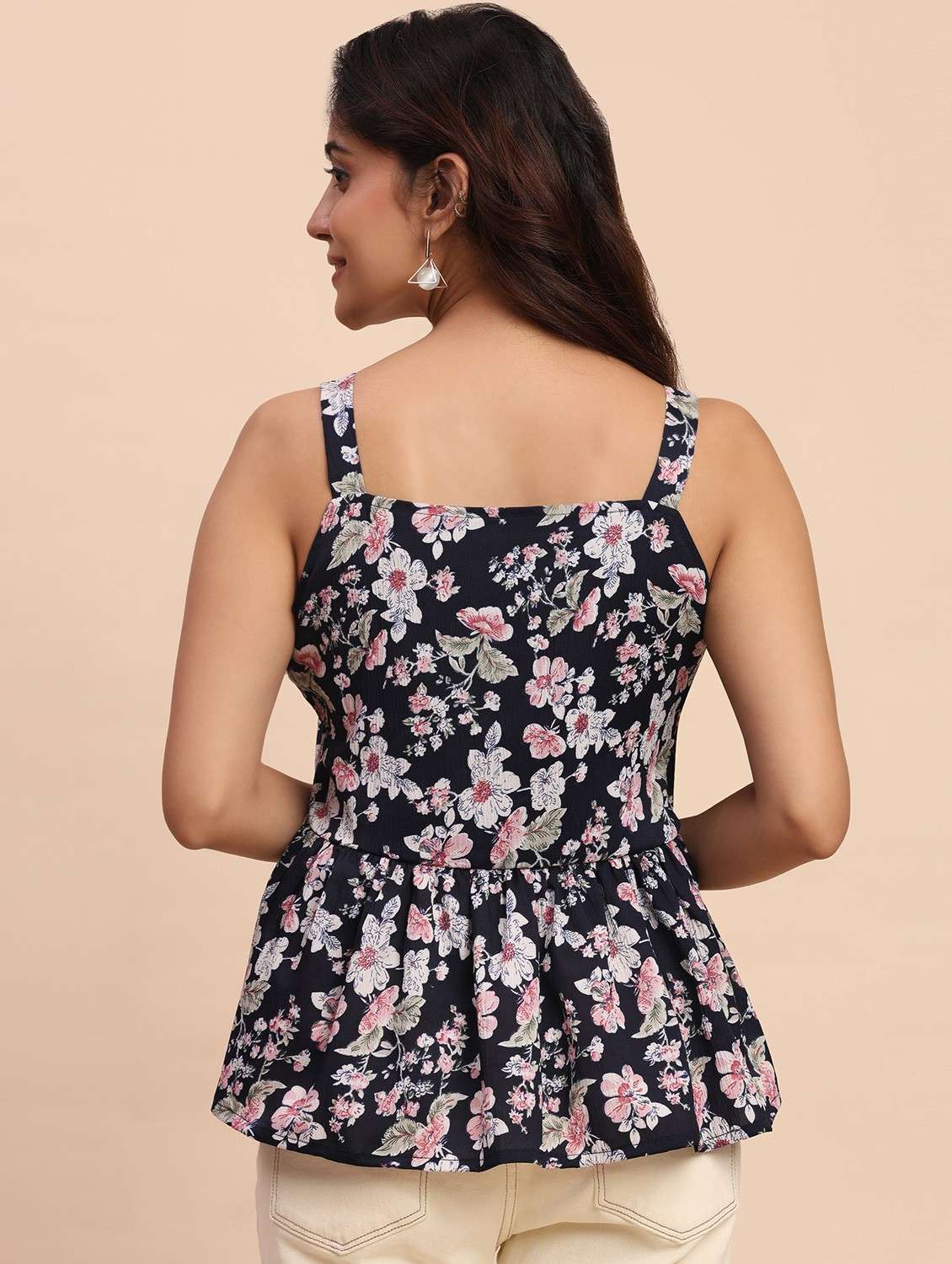 women printed shoulder strap peplum top - 22083590 - Standard Image - 4