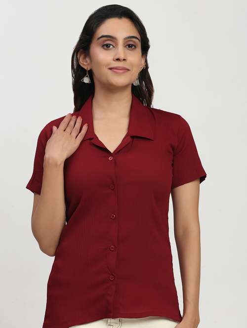 women solid short sleeve collared shirt - 22083595 -  Standard Image - 0