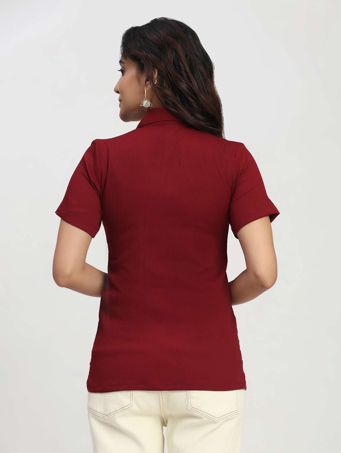 women solid short sleeve collared shirt - 22083595 - Standard Image - 4