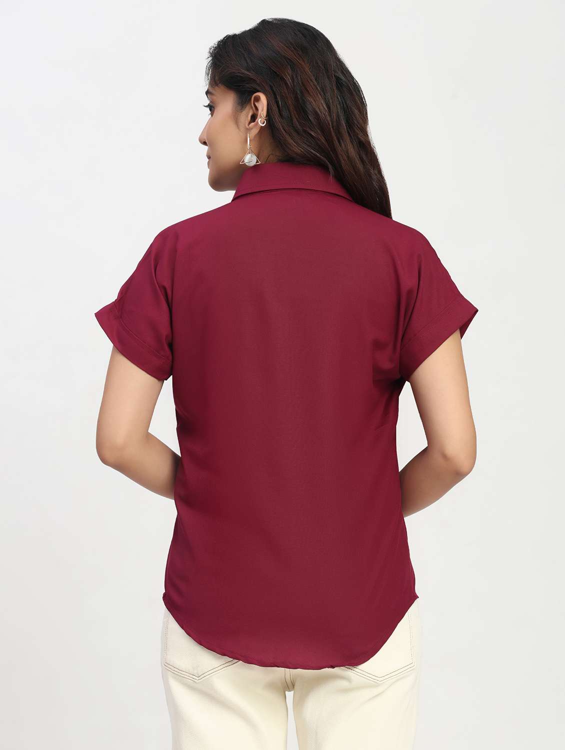 women solid short sleeve collared shirt - 22083601 - Standard Image - 4