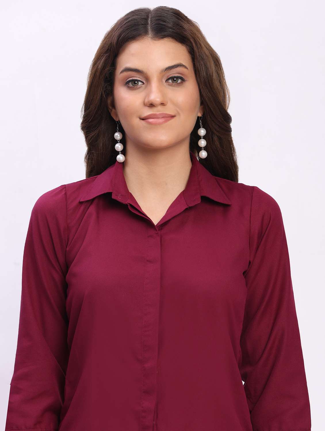 women solid three quarter sleeve collared shirt - 22083622 - Standard Image - 4
