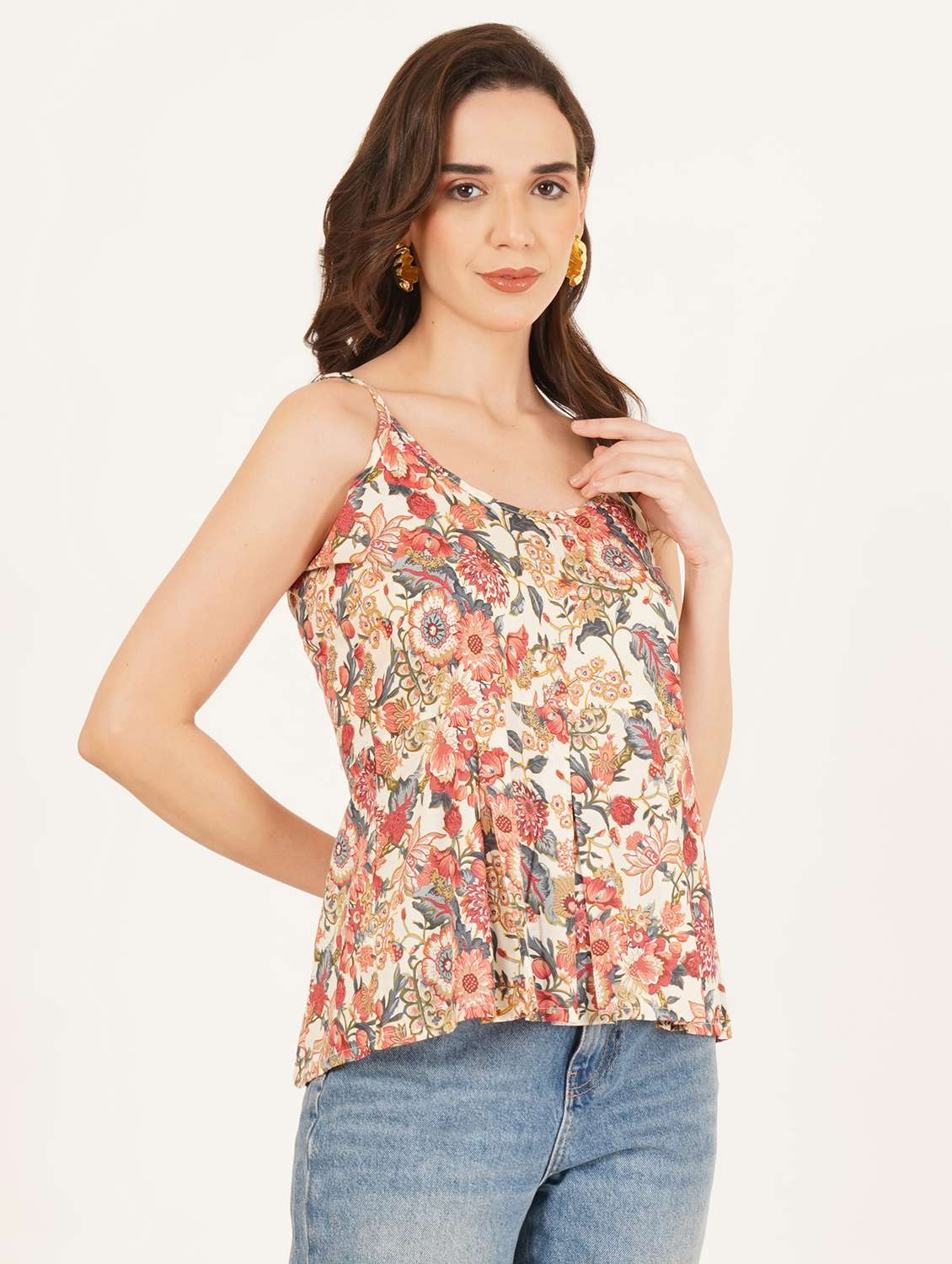 women printed shoulder strap peplum top - 22083633 -  Standard Image - 1