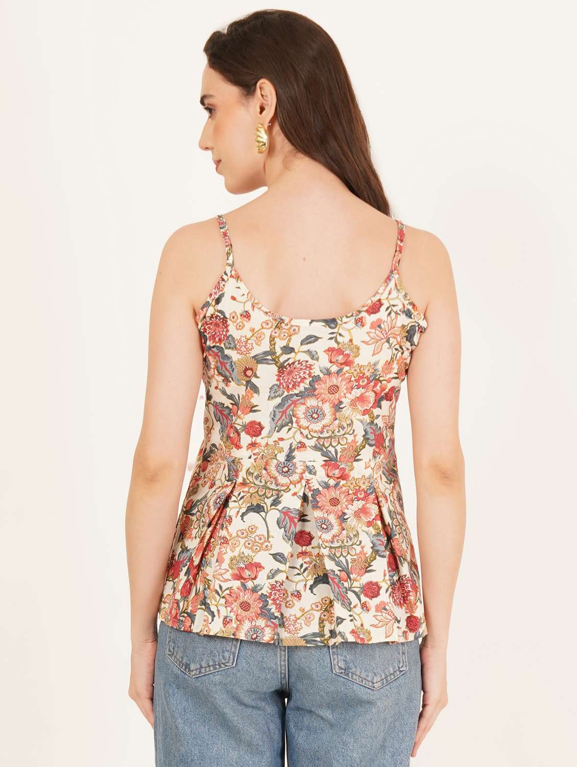 women printed shoulder strap peplum top - 22083633 - Standard Image - 4