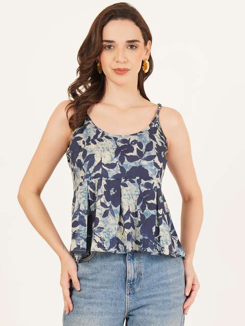 women printed shoulder strap peplum top - 22083634 -  Standard Image - 0