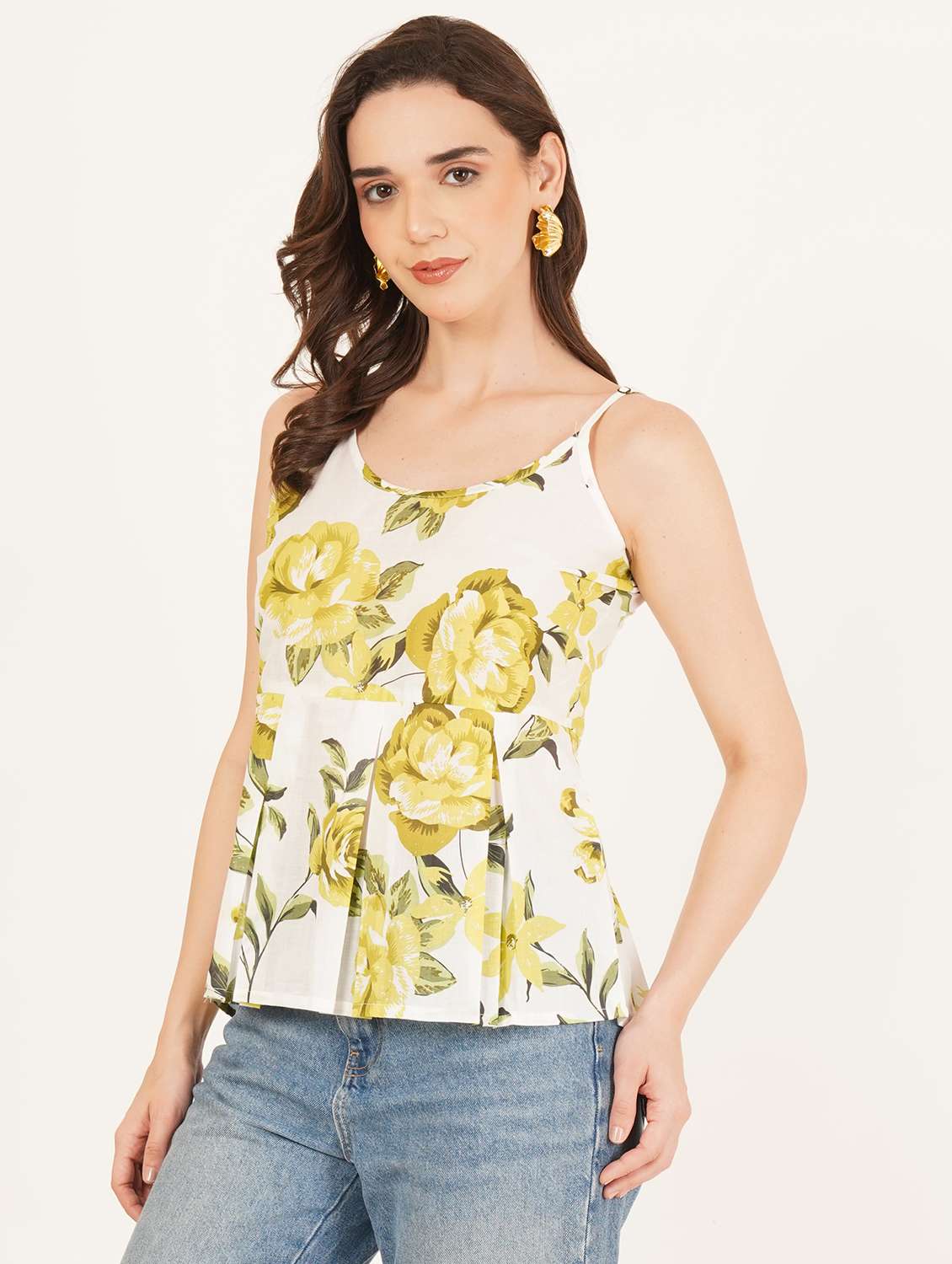 women printed shoulder strap peplum top - 22083635 - Standard Image - 1